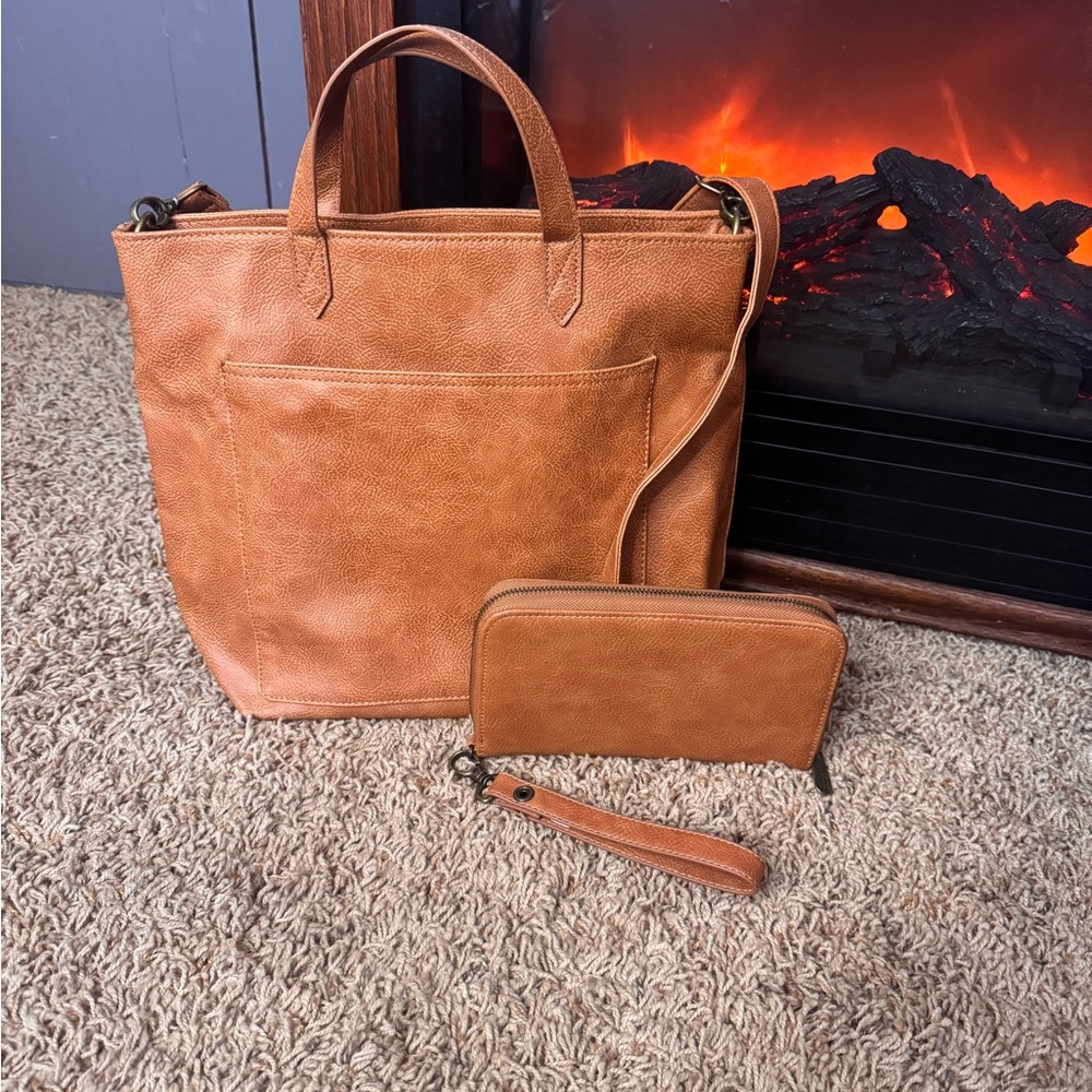 Chic Brown Tote Bag and Wallet Set